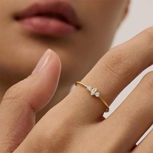 Elegant 18k guld-Udpladet 925 sterling sølvring med Marquise og rund-Klip kubik Zirconia Stones - Minimalist Stacking Engagement Band