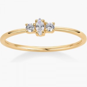 Elegant 18k guld-Udpladet 925 sterling sølvring med Marquise og rund-Klip kubik Zirconia Stones - Minimalist Stacking Engagement Band