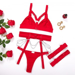 INS European og American Cross-Border Sexy Lingerie Set: A Three-Stykke indstillet til kvinder, herunder bindende linning, benring og justerbare elementer, med et strejf af eroticflairmy96629Price:$119.99