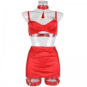 Sexet satin-syet mesh ren blyantnederdel kvast kvinder\\\'s mode lingeri fem-stykke sæt.my96618 Pris:$119.99