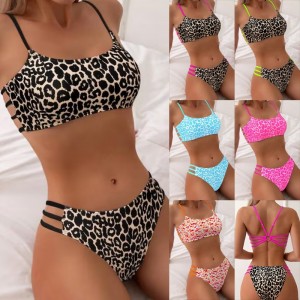 2025 Ny europæisk og amerikansk sexet kors - Border Leopard Print Two - Stykke Bikini badedragt til kvinder QT25002 Pris:$79.99