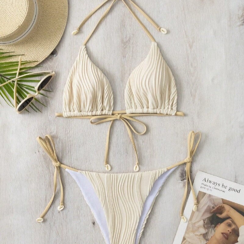 2025 europæisk og amerikansk udenrigshandel solid-Farve snøres to-stykke sexet bikini til kvinder, tre-Stykke badedragt til hot piger 8940 Pris:$79.99