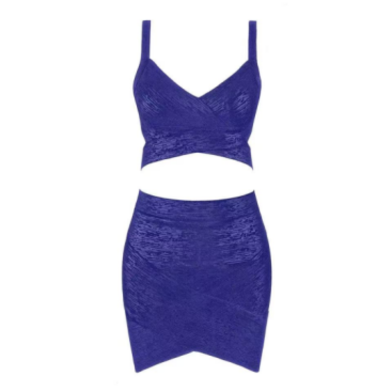 Sommerguld trykt strik camisole, hip wrapnederdel sæt