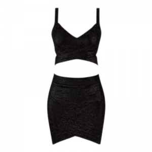 Sommerguld trykt strik camisole, hip wrapnederdel sæt