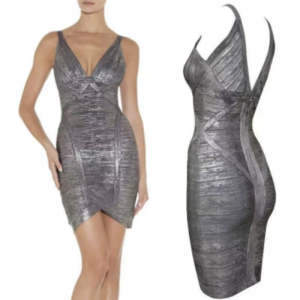 Sommertrykt guldstrik Double V Suspenders Tight Bandage Dress Nederdel