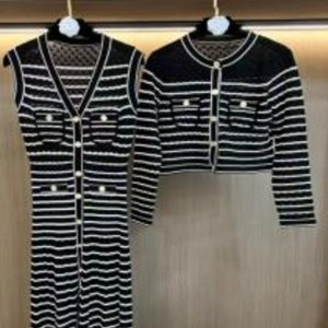 V-Hals ærmeløs lang stribet stribet kjole sæt