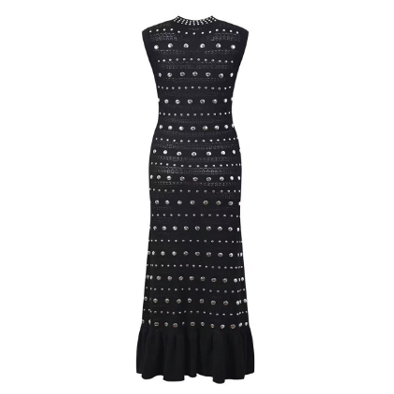 Sommerdollar krave ærmeløs skulder ruffle, metalliske strikkekjoler