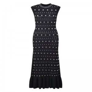 Sommerdollar krave ærmeløs skulder ruffle, metalliske strikkekjoler